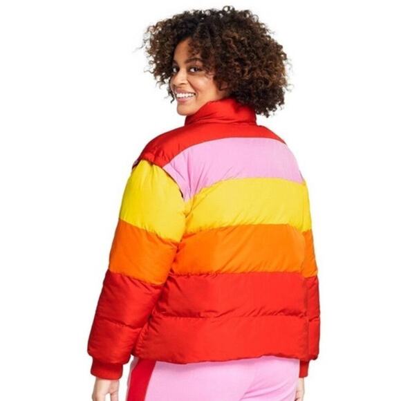 Lego x Target Colorblock Red Sunset Striped 2-in-1 Puffer Jacket / Vest L NWOT - Picture 2 of 9